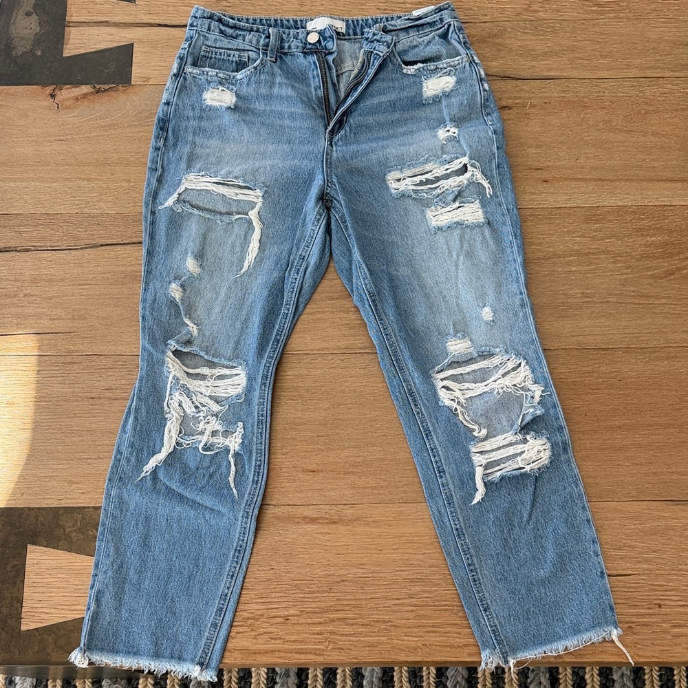 Classic Blue Distressed Women's Straight Leg Jeans